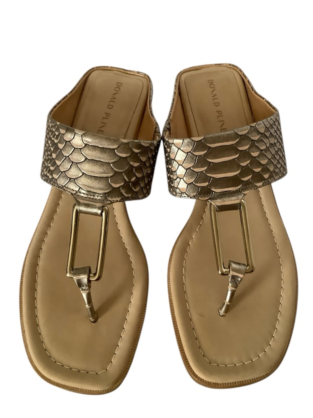 Donald J Pliner Lonnie  Python Embossed Leather Buckle Thong Sandal Sz 10